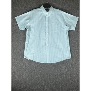 Claybrooke Mens XXL Light Blue Striped Wrinkle Free Oxford Short Sleeve Shirt